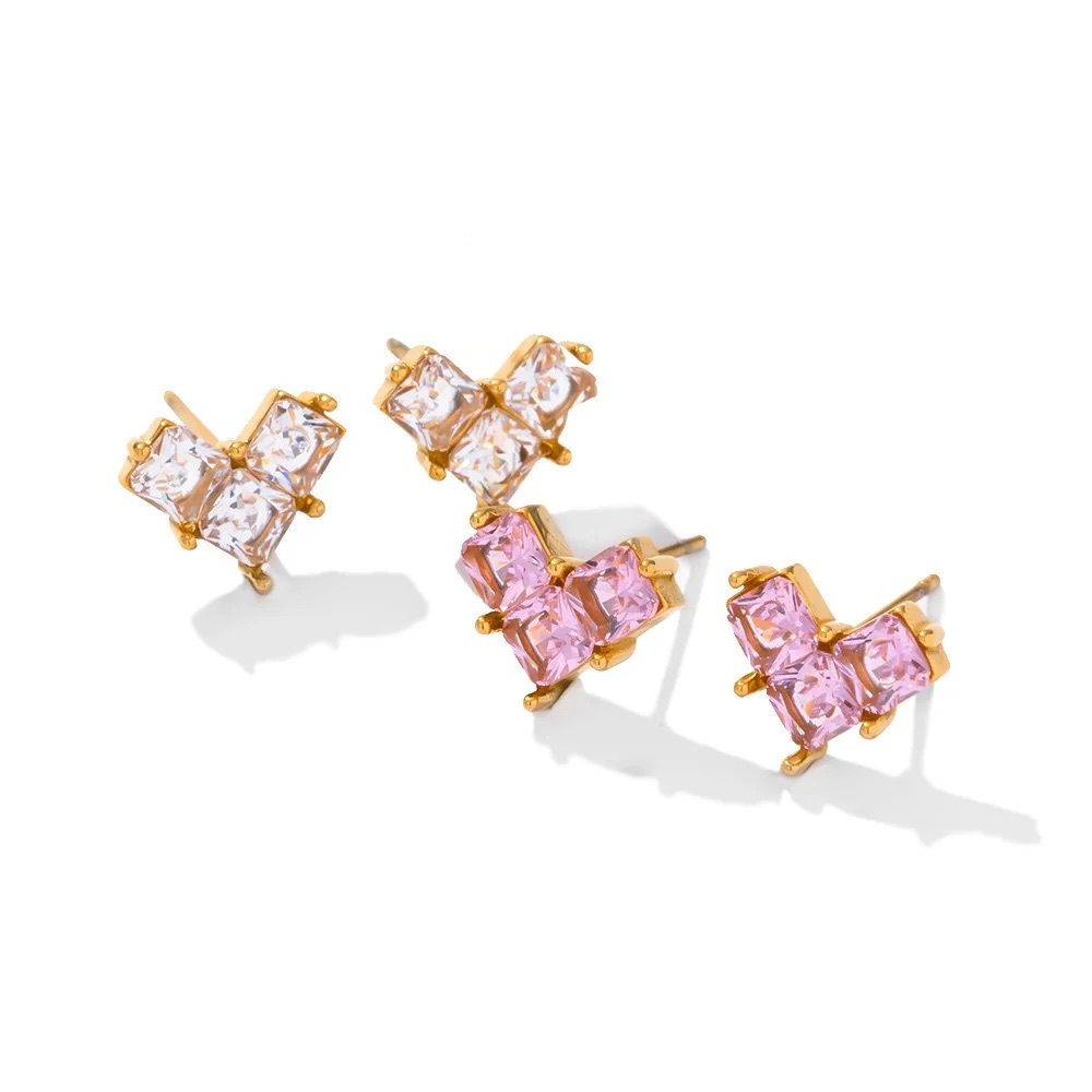 TWO PAIR for $49*Simulated Diamond*Pink Tourmaline*18K Gold Plated Stud Earrings